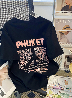 专柜撤回大牌女装撤柜清仓捡漏~美式复古黑色短袖t恤女小众别致潮