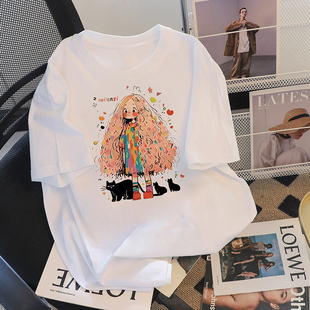 可爱动漫卡通洋韩版 T恤女潮闺蜜 宽松上衣ins通勤圆领下衣失踪短袖
