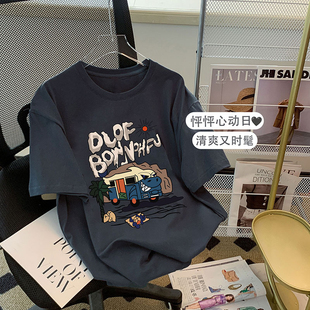 捡漏~美式复古潮牌卡通字母印花短袖t恤女装宽松嘻哈高街半袖体恤