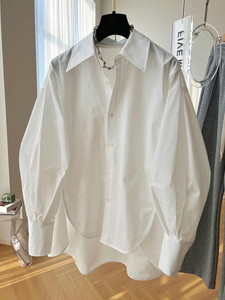 捡漏外贸前短后长白色衬衫女装2024新款设计感小众宽松小个子衬衣