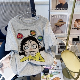 捡漏卡通可爱宽松大版洋气T恤女半袖韩版慵懒风bf上衣休闲包臀潮