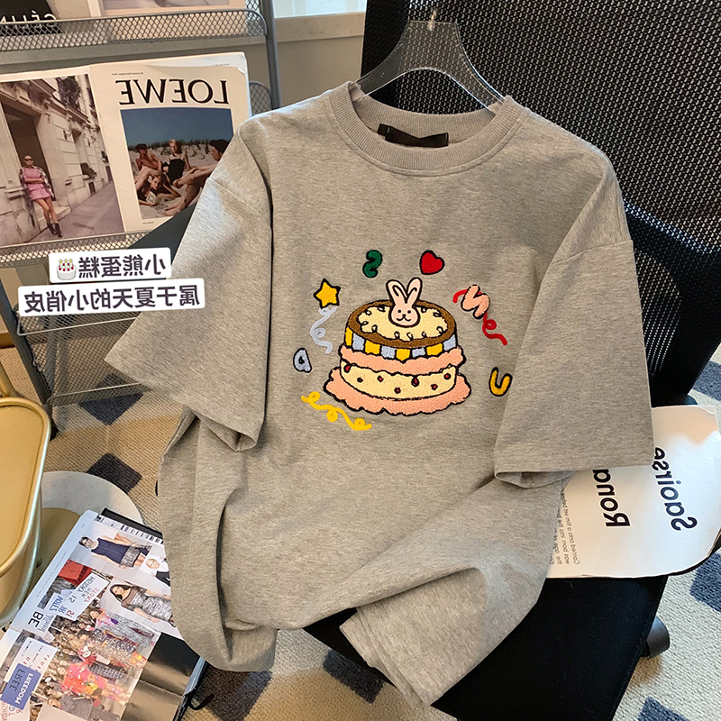 灰色趣味蛋糕短袖T恤女