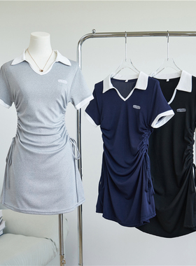 捡漏~胖MM法式学院风polo领包臀连衣裙女夏季2025年新款显瘦短裙