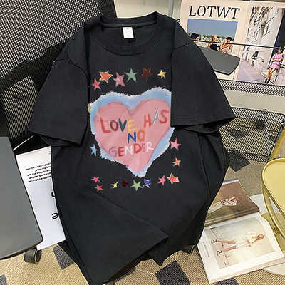 宽松大童新款黑色半袖上衣潮牌