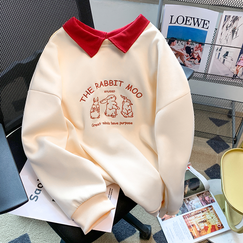 秋冬新款加绒加厚卫衣女宽松圆领套头长袖上衣休闲百搭打底衫保暖