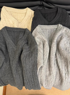 大牌原单外贸出口尾货V领慵懒高级感软糯麻花毛衣内搭长袖针织衫