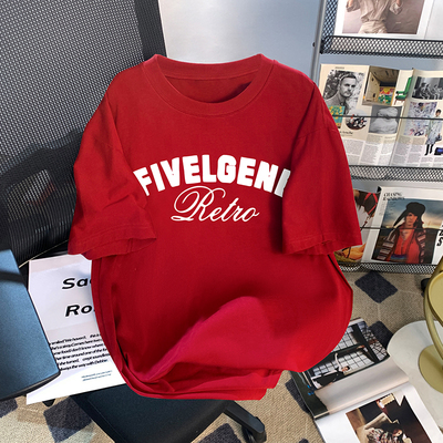 复古红色短袖t恤女夏设计感小众