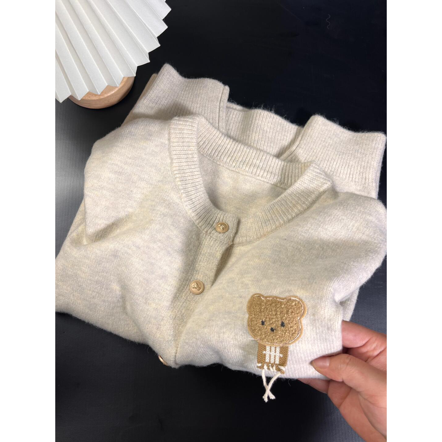 捡漏原单外贸秋季百搭软糯开衫韩版可爱小熊圆领外穿毛衣女装外套