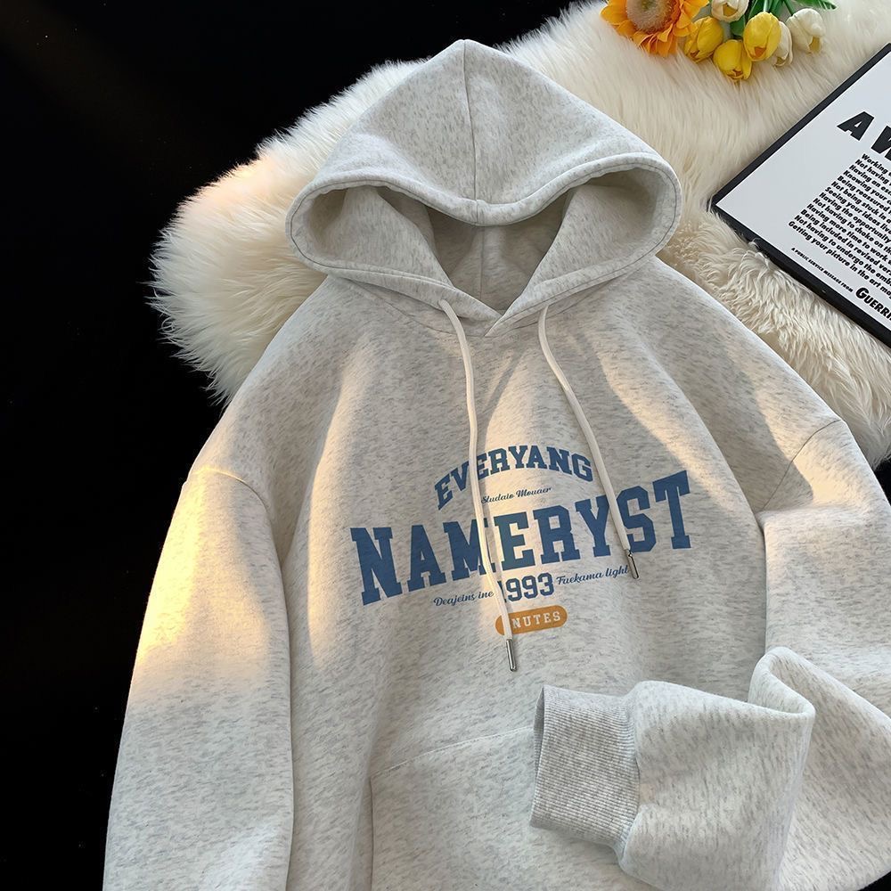 捡漏美式复古字母印花连帽卫衣男女宽松oversize重磅纯棉潮牌外套