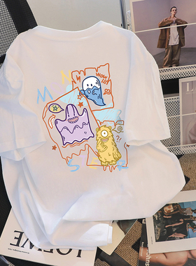 设计感oversizet恤女男装2024夏季新款黑色纯棉短袖白色情侣上衣