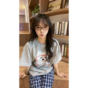 宽松可爱风小众上衣 T恤女夏季 男女通用卡通图案韩版 卡通印花短袖