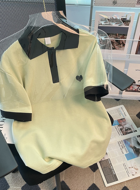 撤回一线大牌买手店专柜女装清仓撞色Polo领短袖t恤oversize夏季