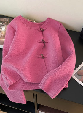 外贸原单尾货大牌新中式盘扣毛衣针织开衫外套早秋冬季设计感上衣