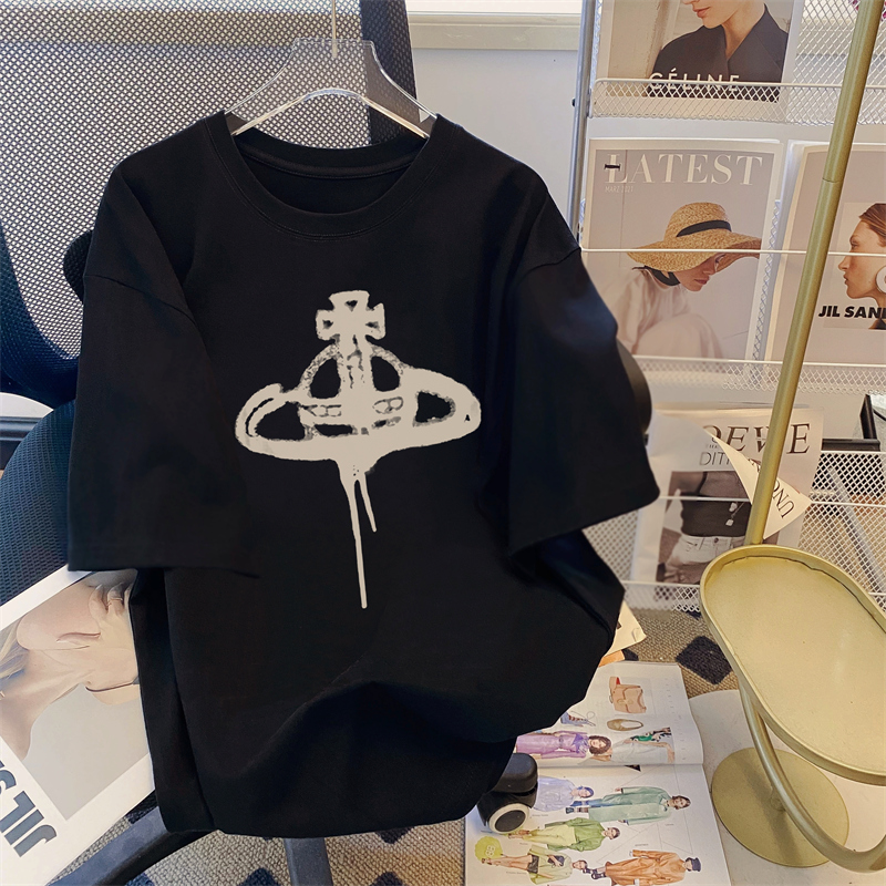 捡漏情侣小众设计早春极简风基础款百搭土星印花潮ins搞怪图案T恤