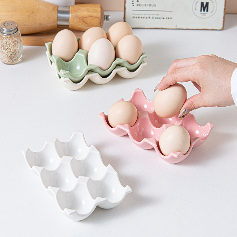 高颜值家用鸡蛋托6格放鸡蛋收纳架可爱陶瓷厨房整理拍照道具韩式