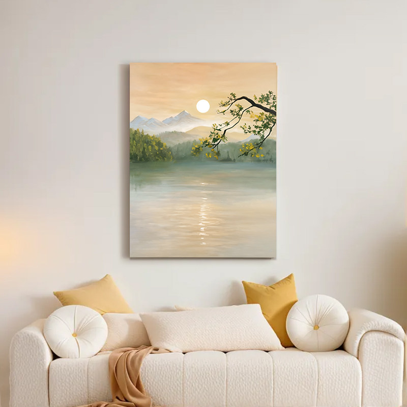 日出装饰画客厅抽象侘寂风海景