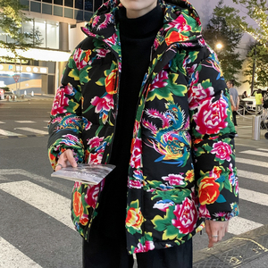 MY206东北大花连帽加厚保暖防寒棉衣外套风特色棉服情侣花衣图片