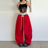 宽松垂坠感长裤 辣到中暑美式 辣妹嘻哈街舞风多巴胺系带速干阔腿裤