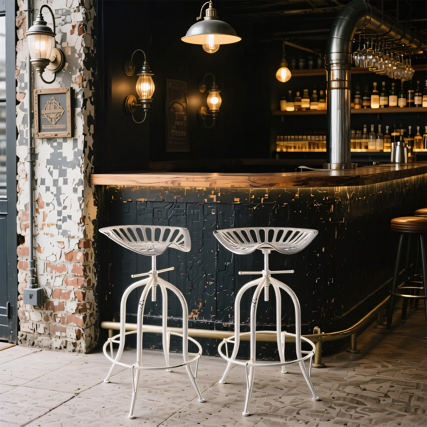 复古工业风铁艺高脚凳民宿商用可升降旋转吧台椅白色做旧酒吧椅