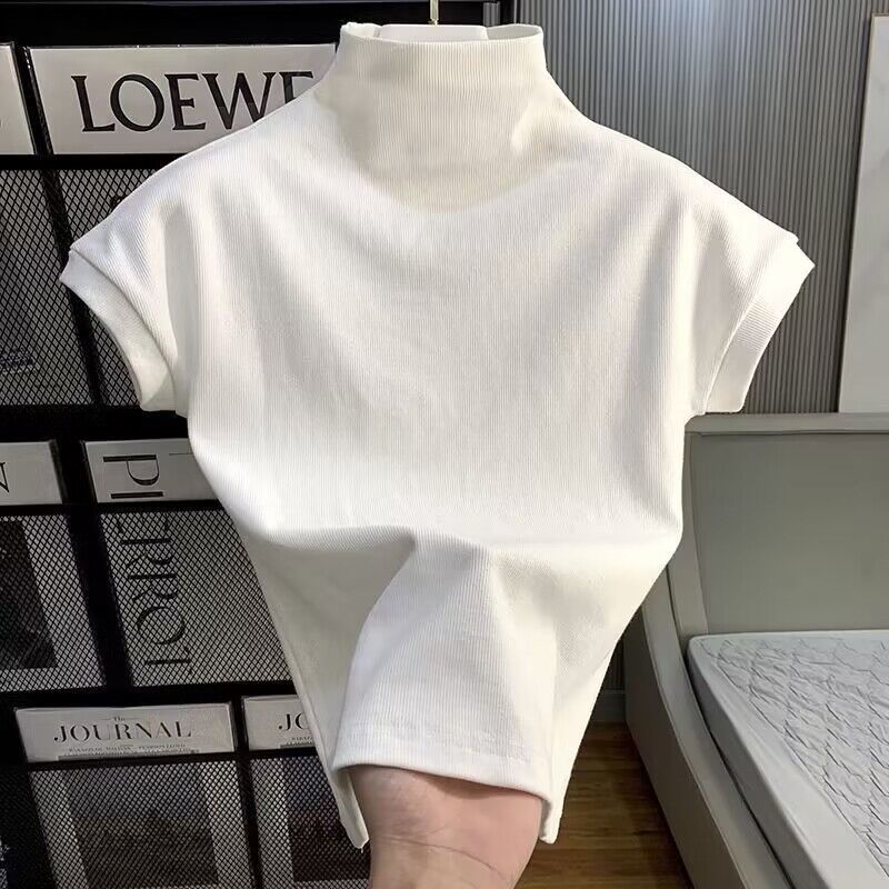 纯棉别致显胸半高领t恤女短袖白色夏季新款韩版修身立领上衣潮ins