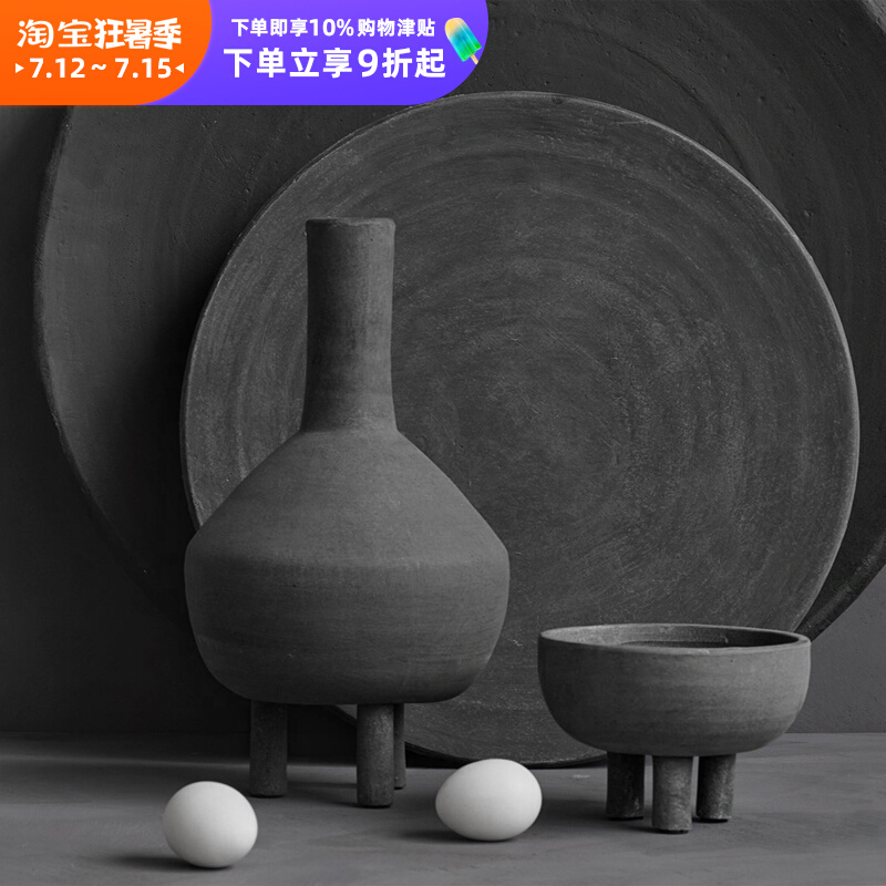 迦乐北欧日式侘寂风干花花器艺术陶器桌面P玄关展架装饰摆件