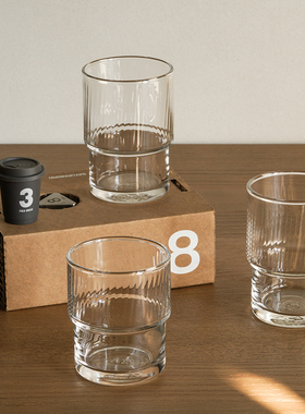 迦乐进口日本aderia石冢硝子套叠竖纹玻璃杯咖啡杯水杯饮料杯