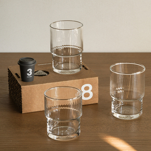 迦乐进口日本aderia石冢硝子套叠竖纹玻璃杯咖啡杯水杯饮料杯