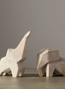 迦乐进口手工雕刻几何大象摆件