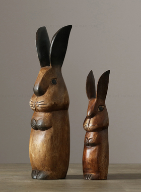 迦乐进口手工雕刻长耳兔摆件