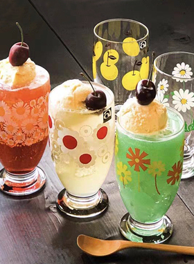 迦乐进口日本aderia石冢硝子昭和复古高脚玻璃水杯果汁杯饮料杯