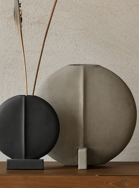 厂北欧日式侘寂陶器玄关台面艺术装饰干枝花器落地圆形摆件