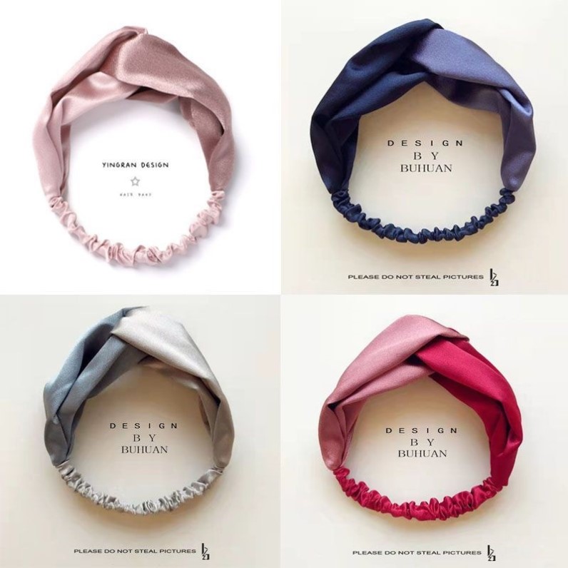 日本进口洗漱发带发套敷面膜束发带洗脸用发箍女头饰真丝撞色发饰