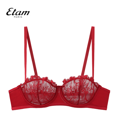Etam法式性感蕾丝阳台杯单层文胸超薄透明红色亲肤透气W322DI0120