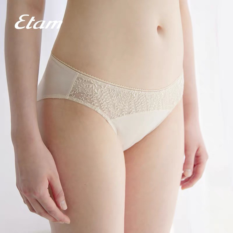 Etam蕾丝刺绣中腰内裤女性感薄款棉内档透气舒适三角裤W322DI0205图片