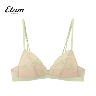 Etam山茶花系列法式内衣女无钢圈拼棉三角杯刺绣文胸W321DI0113