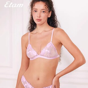 Etam系列紫藤刺绣单层超薄三角杯文胸性感显瘦女士内衣W323DI0113