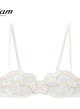 Etam法式刺绣阳台杯单层薄款文胸典雅蕾丝透明内衣女士W125DI0108