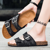 潮流亚麻2025新款 大码 休闲沙滩鞋 夏季 室外穿开车一字拖 勃肯凉拖鞋