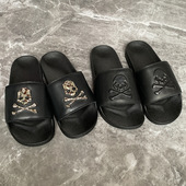 欧洲站网红潮牌拖鞋 潮拖夏 软底真皮大牌一字拖男女mmj骷髅头个性