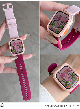 适用于s10苹果applewatch手表带s9硅胶s8马卡龙软壳iwatch7代se2