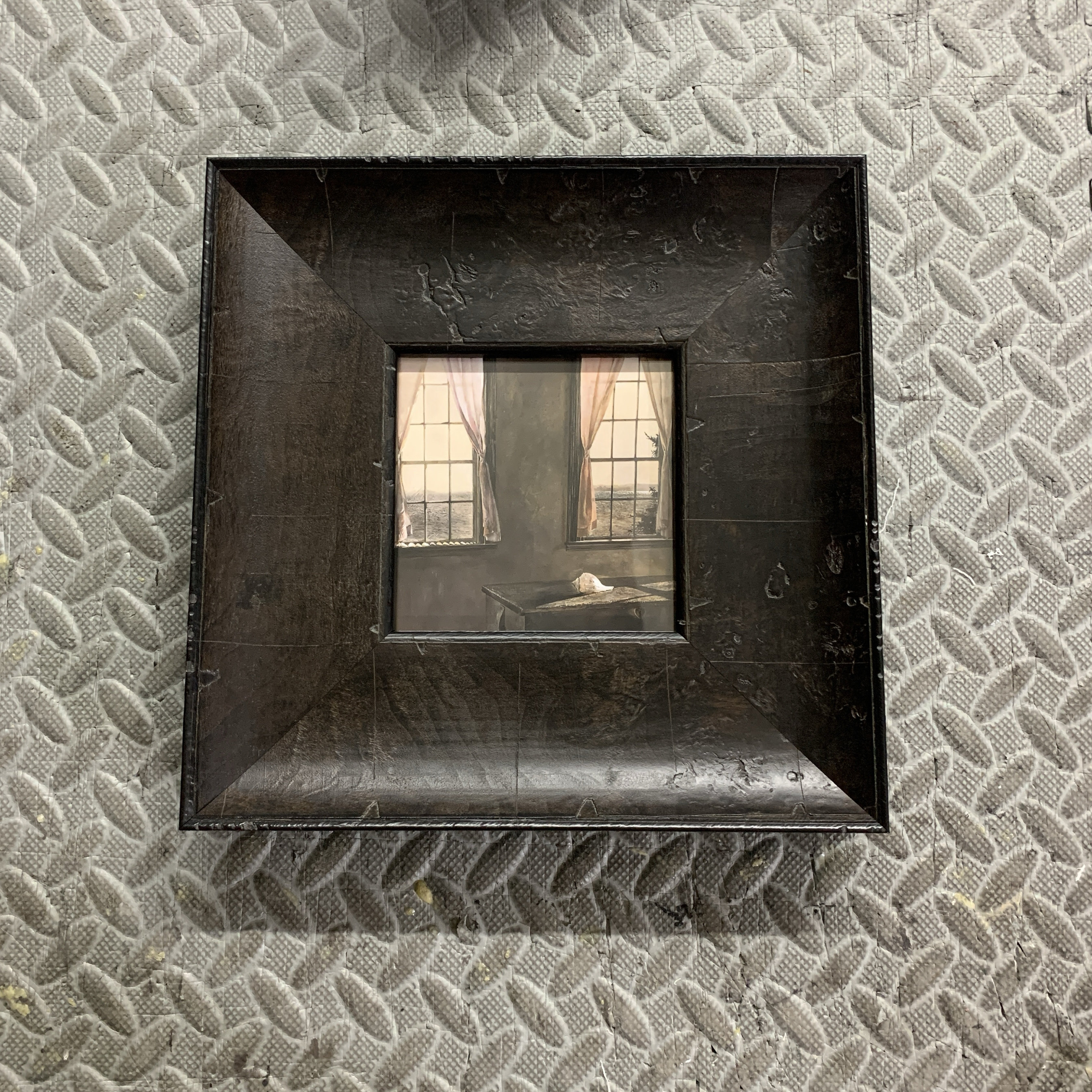 手工贴皮出囗美式树瘤皮实木咖色复古画框油画外框相框水彩素描图片