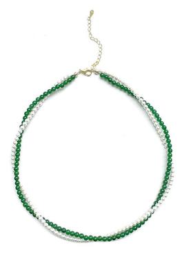 新中式国风绿色2025新款双层叠戴珍珠项链新绿玉髓贝珠锁骨链