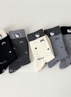 女童袜子白色袜子Kitty猫咪韩款秋冬日中筒袜可爱学院风中大童袜