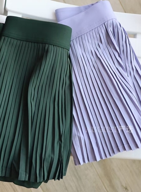 外穿跑步百褶风琴裙Varsity网球裙高腰短裙女假两件防走光半身裙