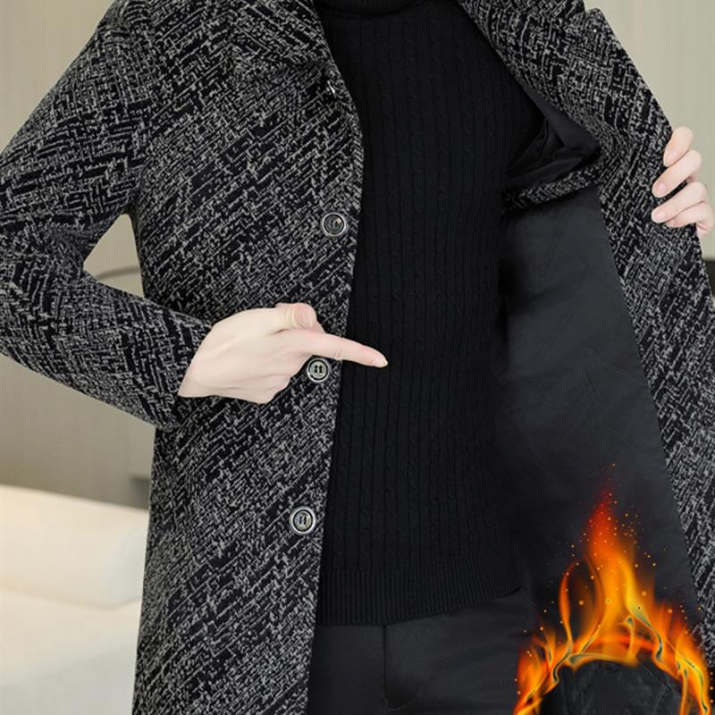 冬季新款毛呢大衣男士中长款翻领商务休闲加棉加厚呢子风衣外套潮