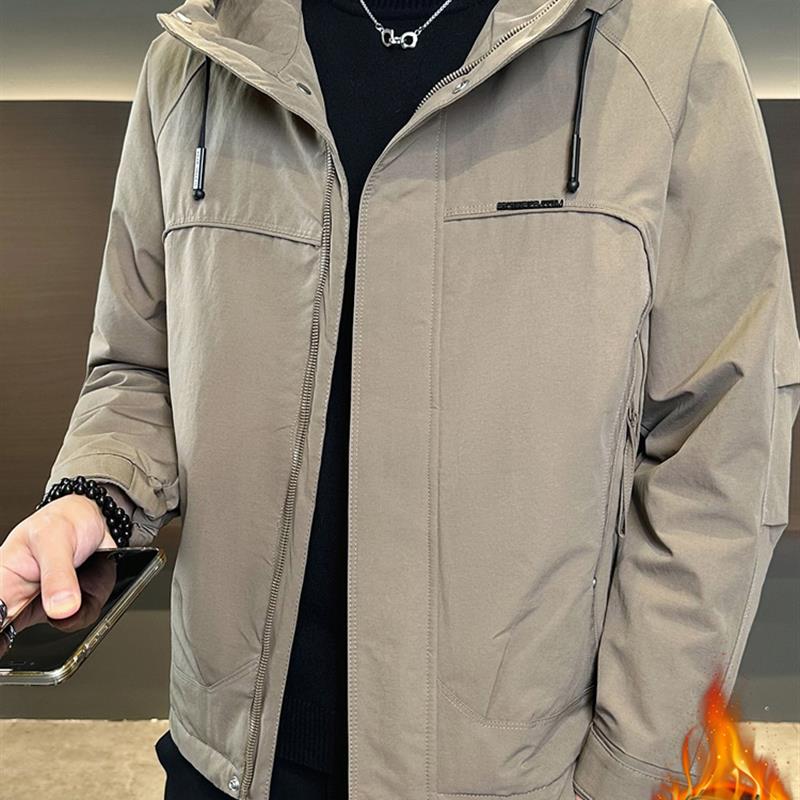 冬季新款连帽夹克男士加棉加厚保暖休闲冬装二棉防寒棉服外套青年