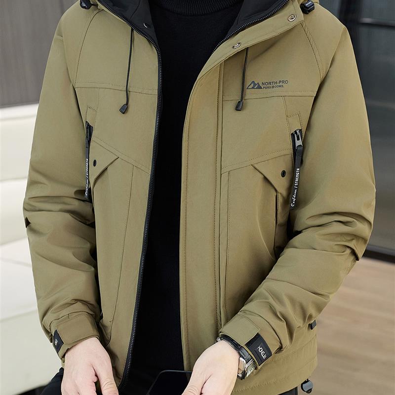 秋冬季二棉加厚夹克男潮流时尚保暖连帽棉服外套休闲百搭棉衣冬装