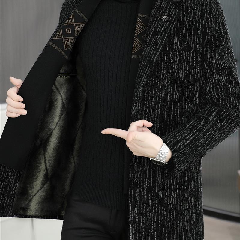 秋冬季毛呢大衣男加绒加厚保暖高端英伦风呢子风衣男装中长款外套