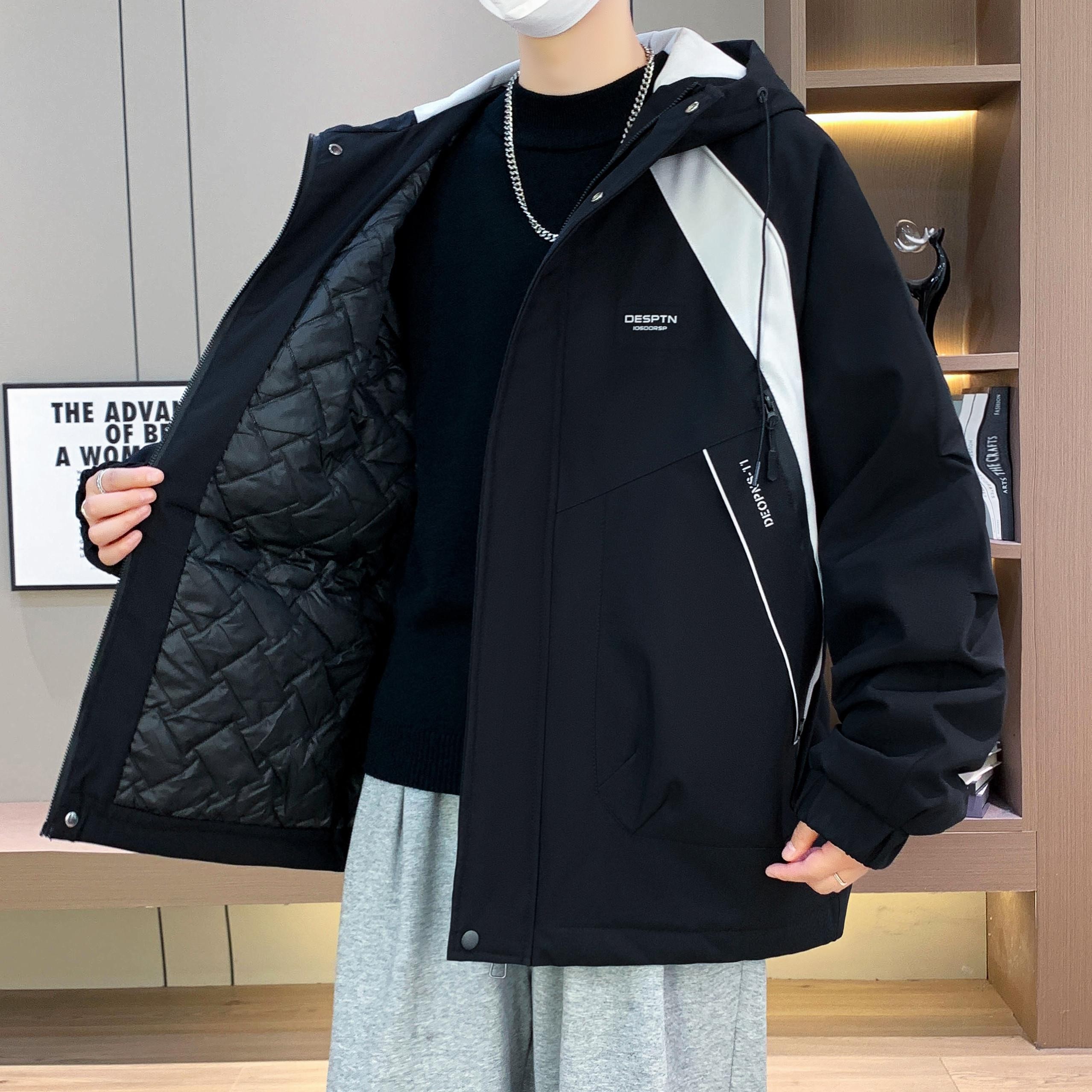 青少年外套男秋冬夹棉冲锋衣2025新款男孩初中学生流行加厚二棉服