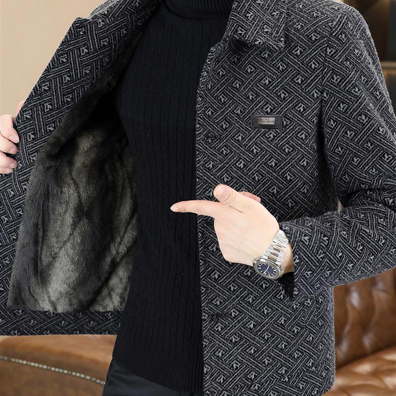 2025新款秋冬季毛呢大衣男加绒加厚高档保暖呢子夹克冬装短款外套